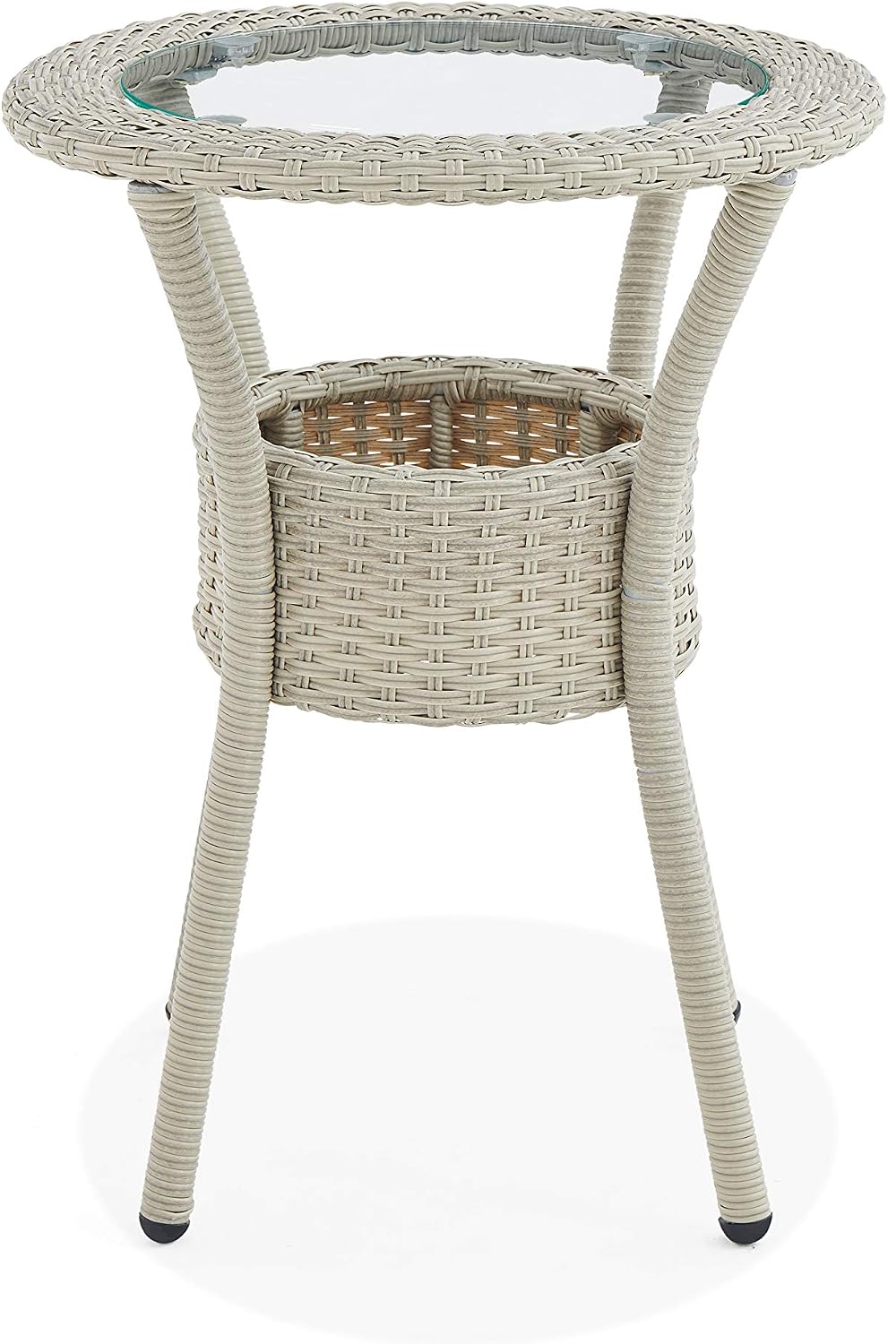Modern and Weatherproof Haven All-Weather Wicker Outdoor Round Glass-Top Acce...