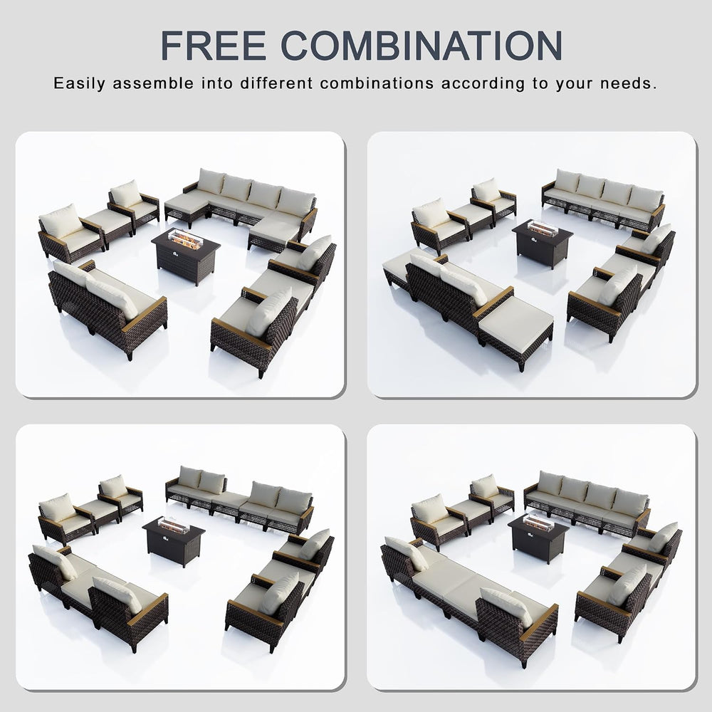 15 Pieces Outdoor Furniture Set, Patio Conversation Sets (Beige Cushions)