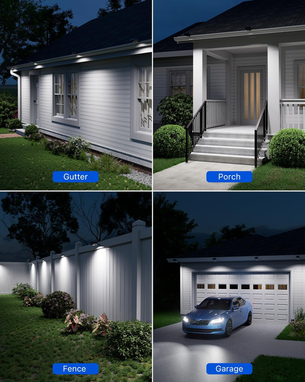 FALOVE 8 Pack Cool White Solar Powered Gutter Lights Outdoor Waterproof