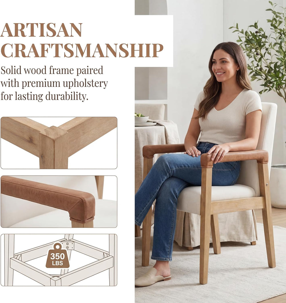 Mid Century Modern Dining Chairs with Arms, Solid Wood Farmhouse Upholstered ...
