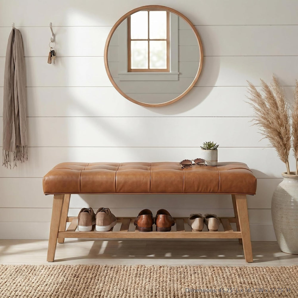 Entryway Shoe Bench Storage Benches with Upholstered Button Tufted Seat and O...