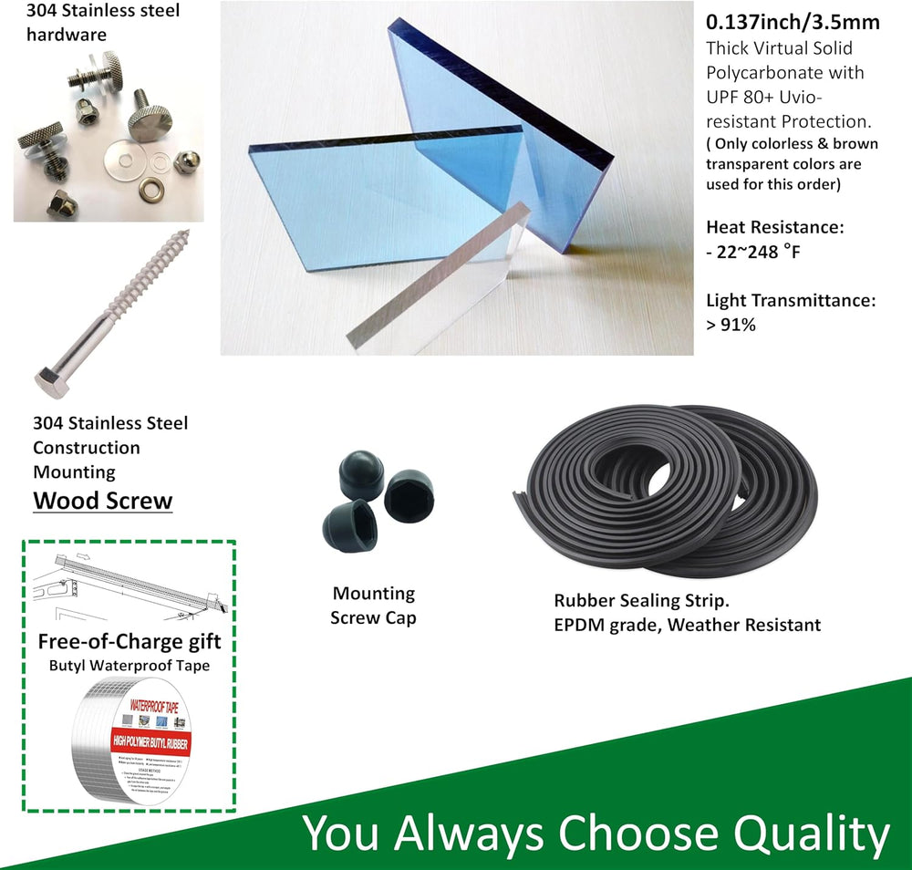 47" x 34" Window Awning Door Entrance Canopy, Aluminum Alloy Bracke...