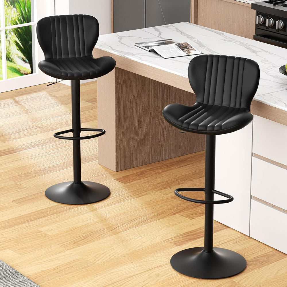 JAMFLY Bar Stools Set of 2, Leather Adjustable Barstools Counter Height Moder...