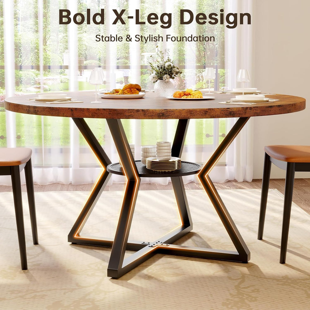Concho 47 Inch Round Dining Table for 4, Rustic Brown