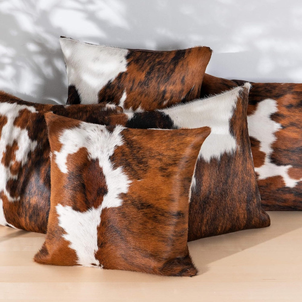 ecowhides 100% Genuine Brazilian Cowhide Pillow Cover – Tricolor, Brown, Blac...