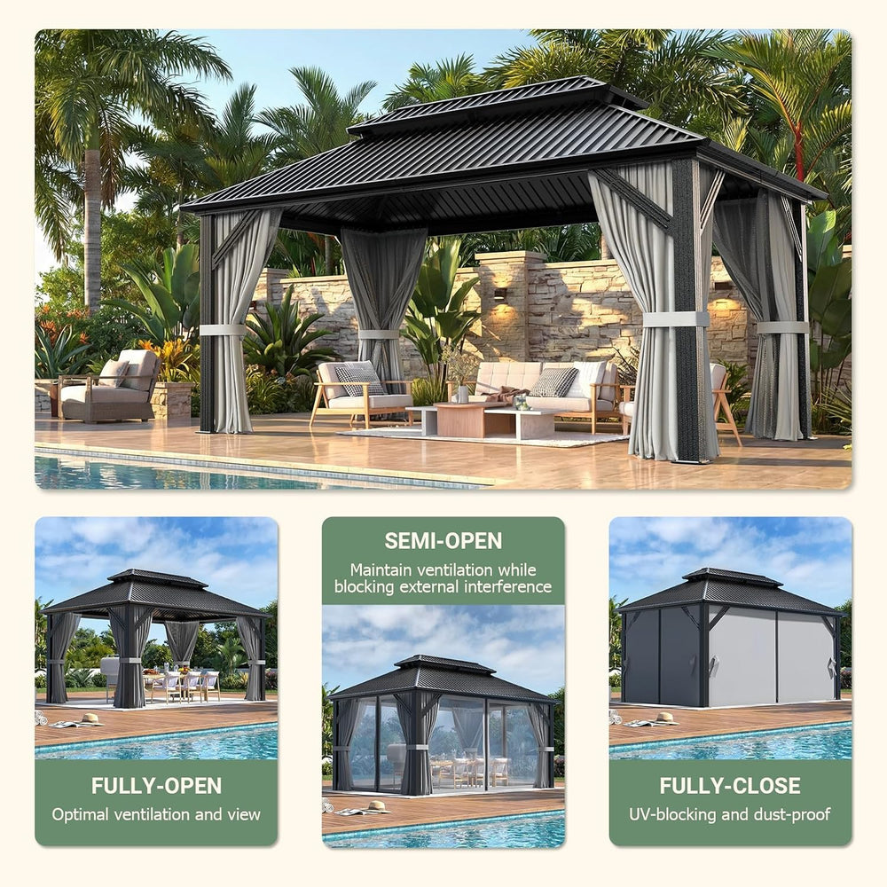 Polar Aurora 10'x14' Aluminum Gazebo Grey