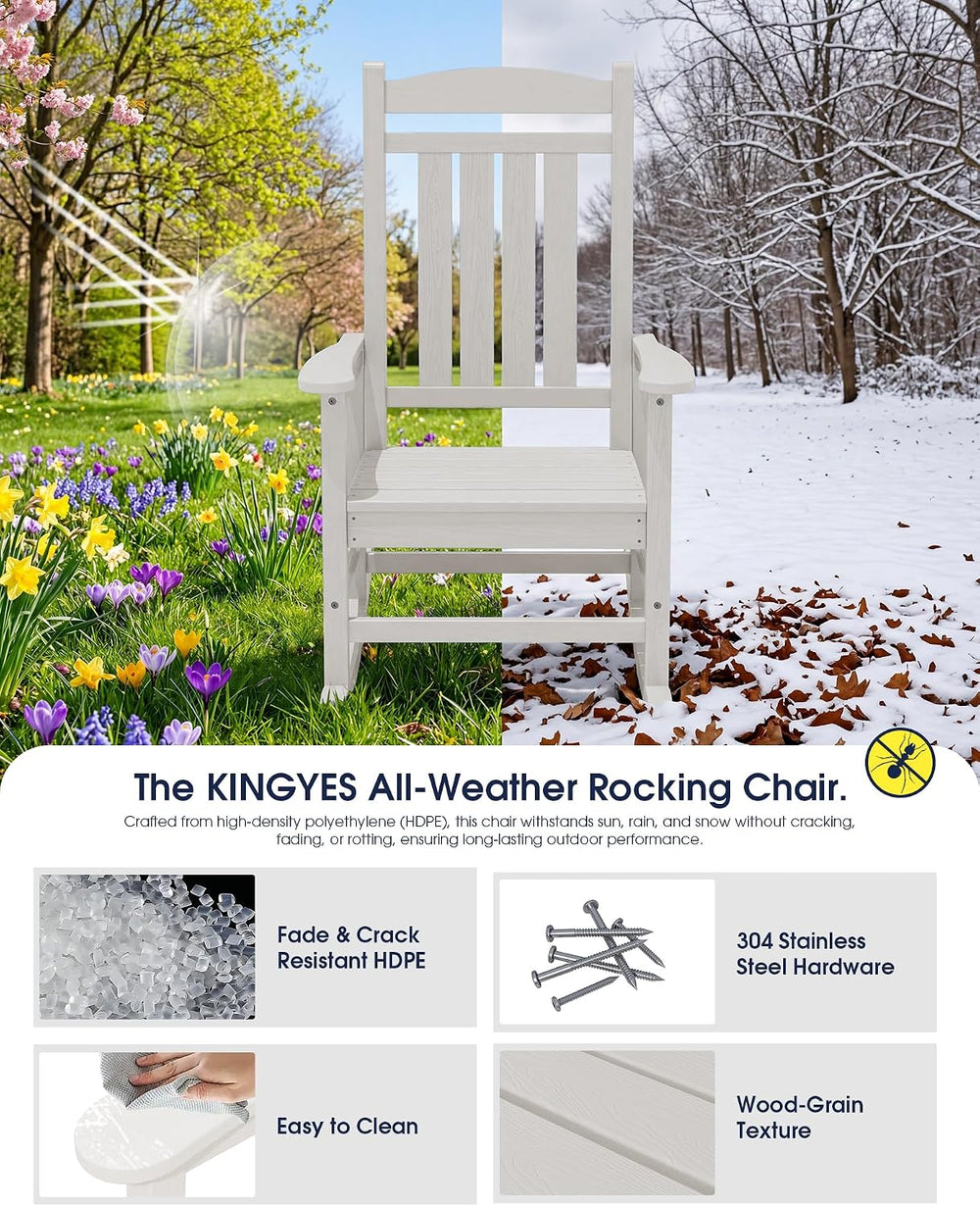 KINGYES Oversized Outdoor Rocking Chairs Set of 2, HDPE Porch Rocker, White