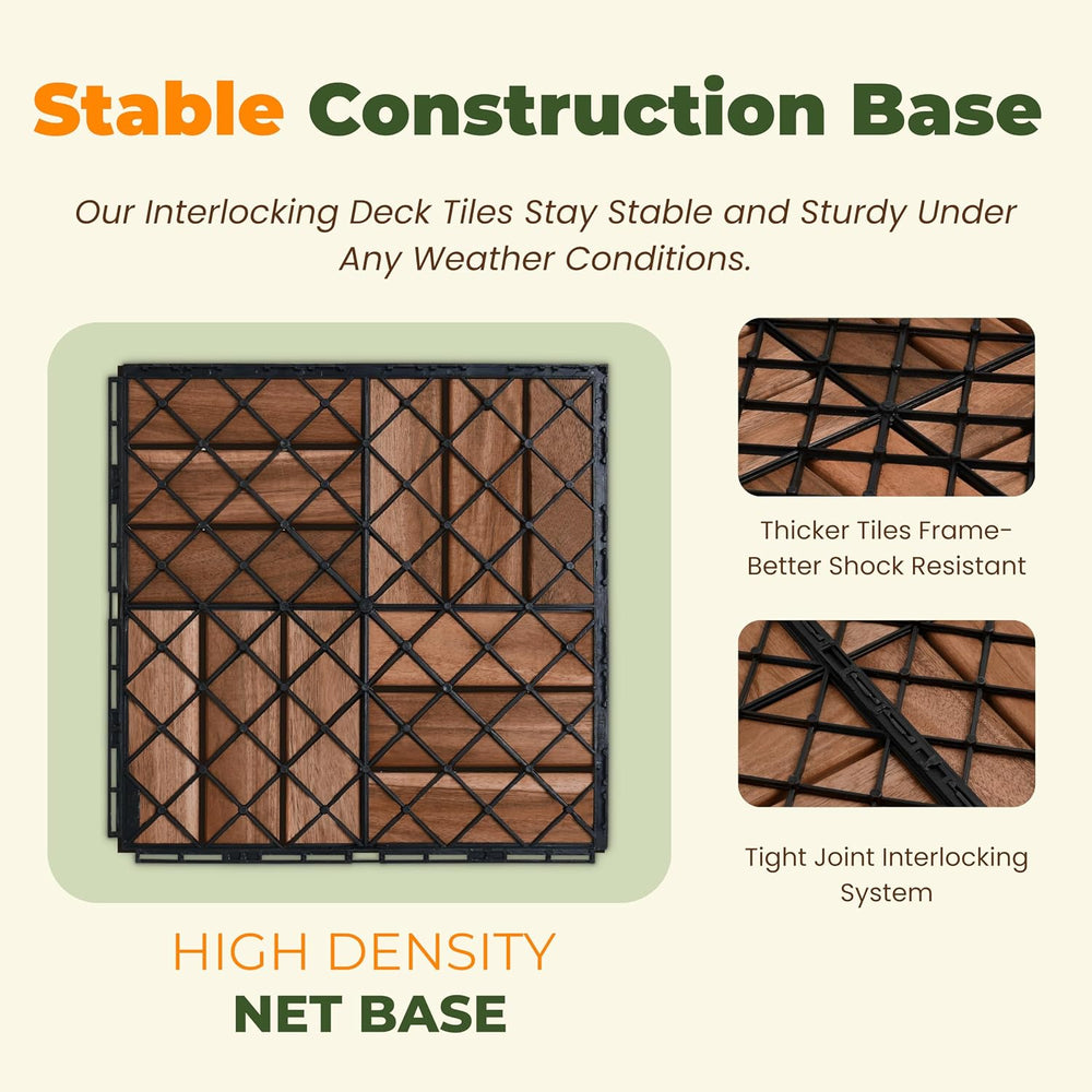 Jurax Interlocking Wood Deck Tiles, 10Pcs Patio Flooring, Walnut