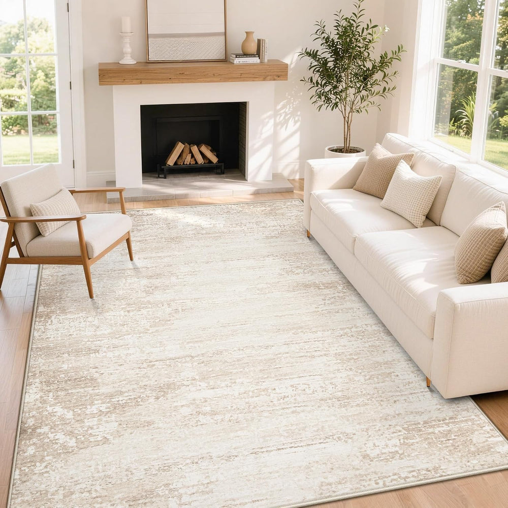 TENGTENGLINK Washable 6x9 Area Rugs for Living Room Modern Abstract Beige