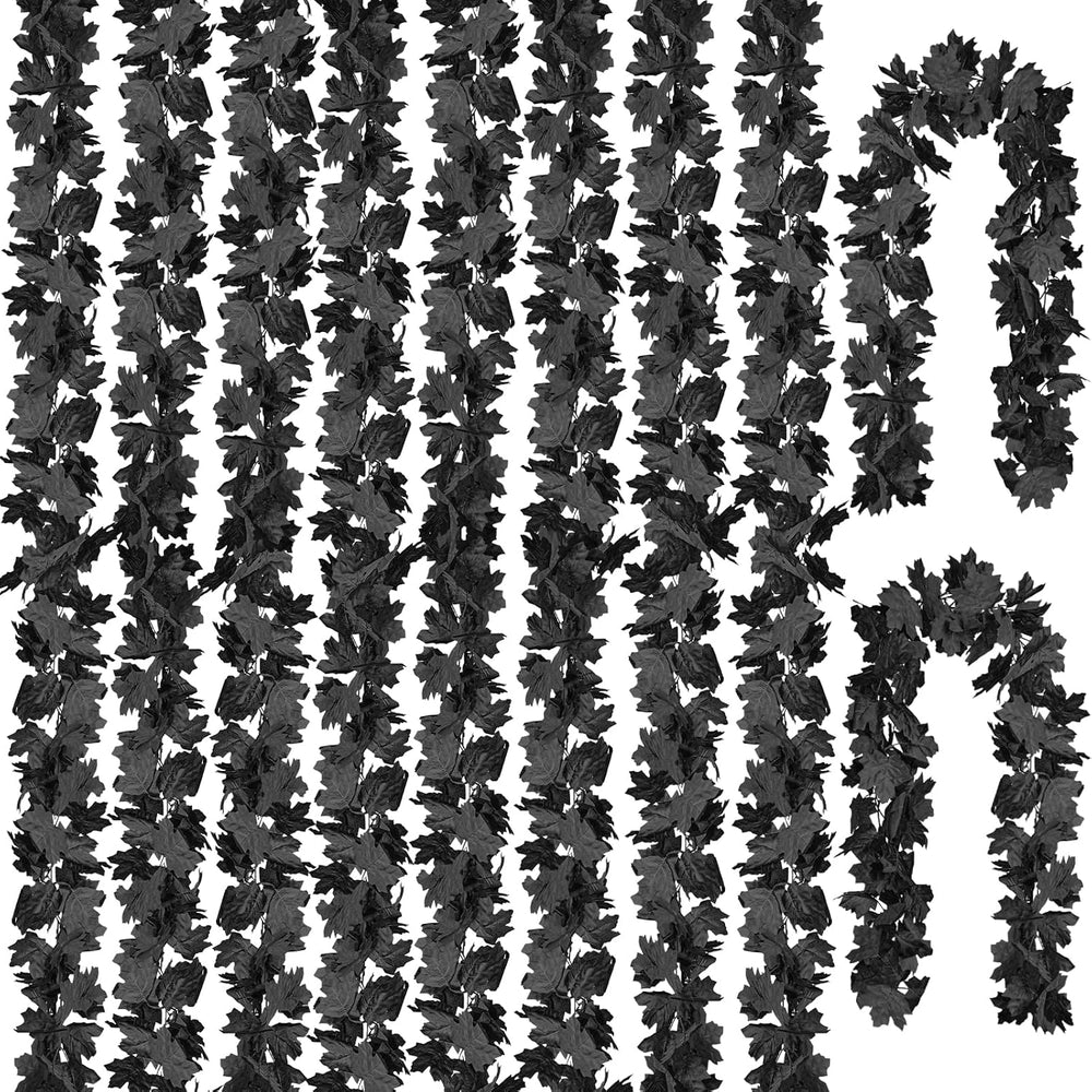 CQURE 10 Pack Black Fall Leaf Garland, Total 59Ft Halloween Garland Hanging V...