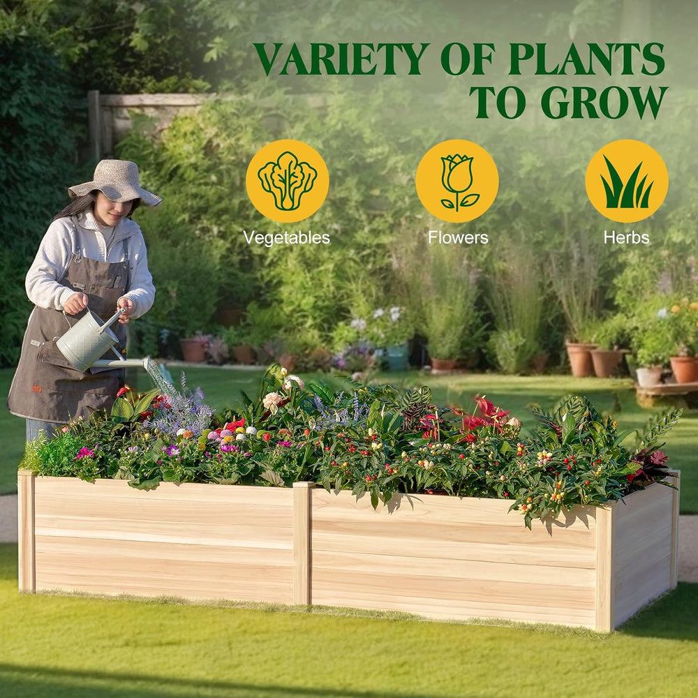 SPECRAFT 8x4 Ft Wood Raised Garden Bed, 15 Inch Deep Planter Box