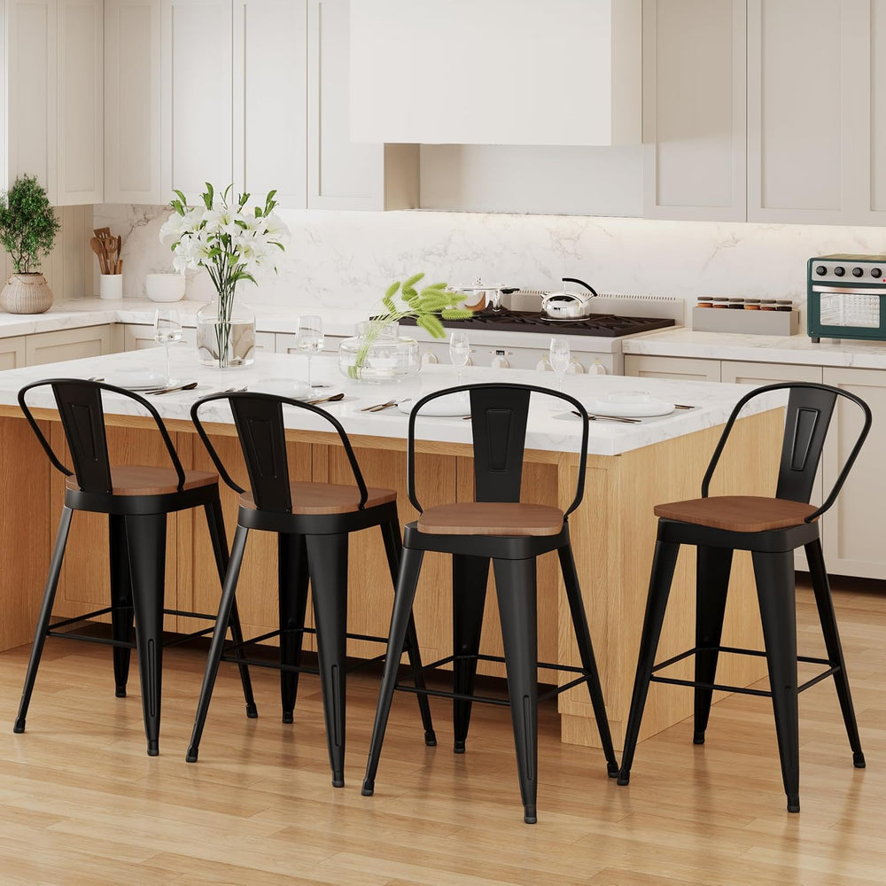 Aklaus Swivel Bar Stools 30 inch Metal Swivel Bar Height Barstools Set of 4 M...