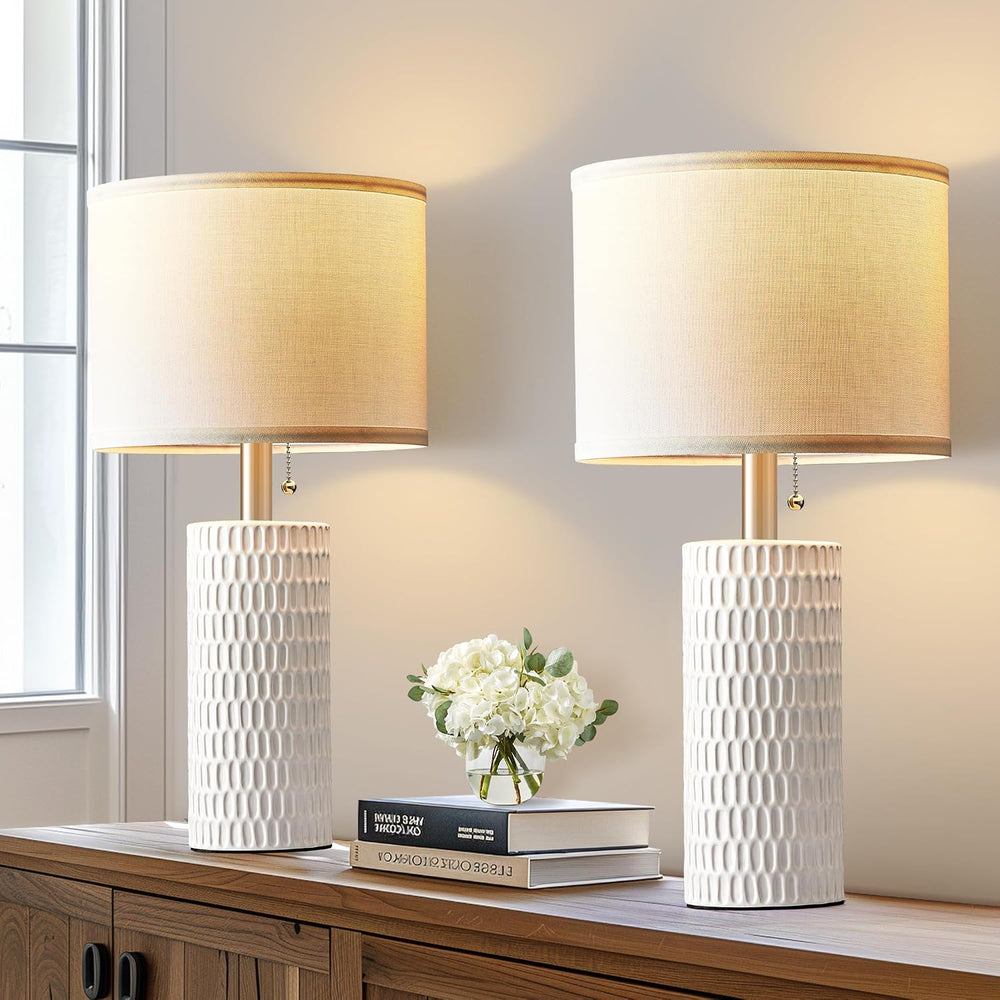 Reaketon 20" Modern Ceramic Table Lamps for Bedroom Set of 2, Small Tabl...