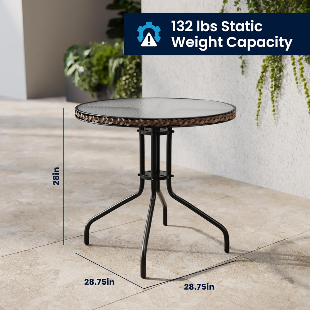 Flash Furniture Lila 28'' Round Glass Metal Table with Dark Brown Rat...