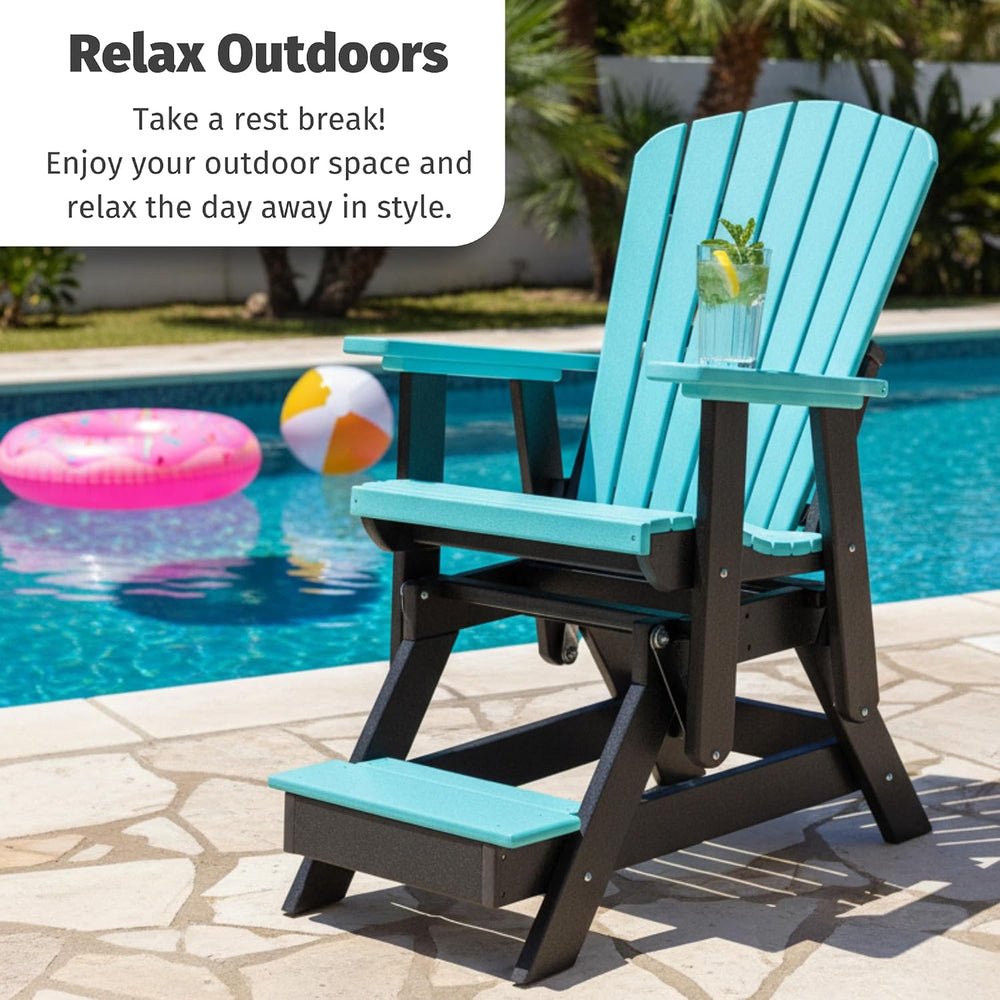 DutchCrafters Slat Fan Back Poly Balcony Adirondack Glider with Footrest Outd...