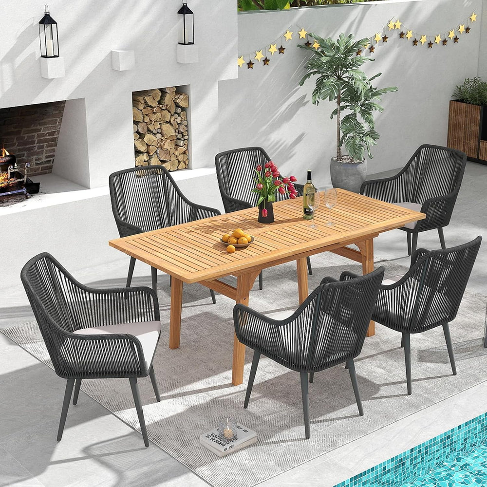 Patiorama 7 Piece Outdoor Dining Set, 55"-71" Wood Expandable Table...