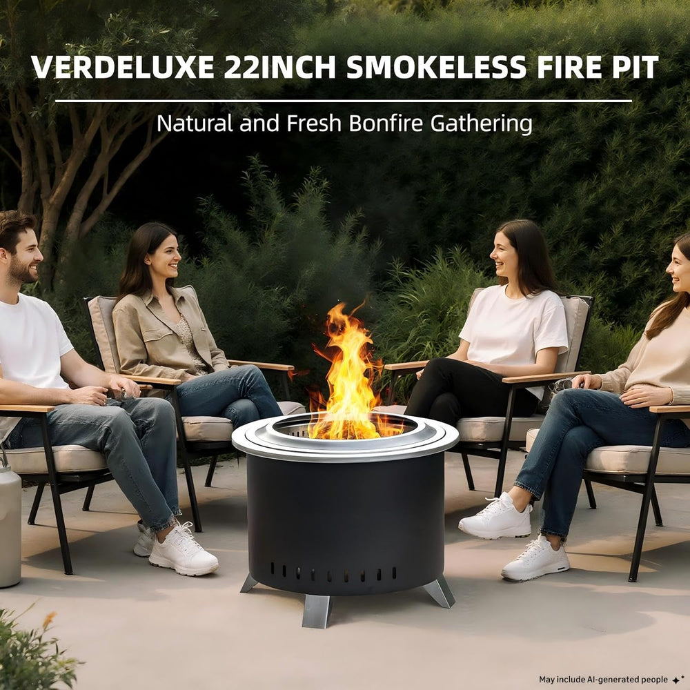 Verdeluxe 22 Inch Smokeless Fire Pit with Ash Pan Outdoors Black