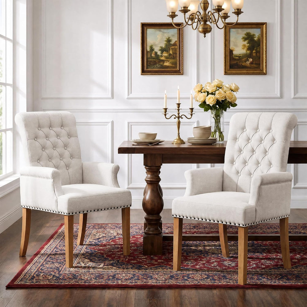 WUTUTUEE Fabric Dining Chair with Arms, Upholstered Tufted High Back Dining R...