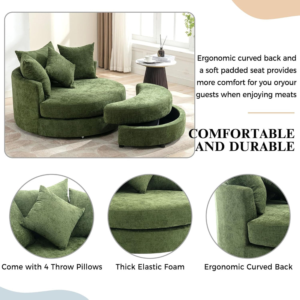 Merax 360° Swivel Barrel Chair with Half Moon Storage Ottoman, Oversized Leis...