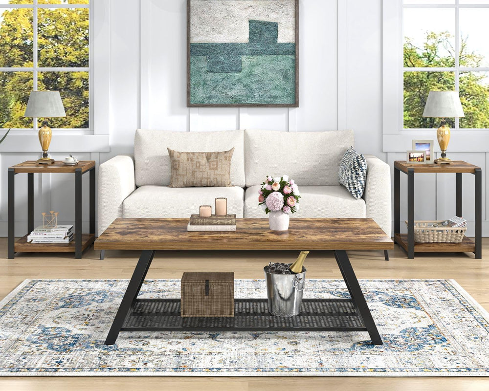 FOLUBAN Coffee Table with Storage for Living Room, Rustic Brown, 47 Inch