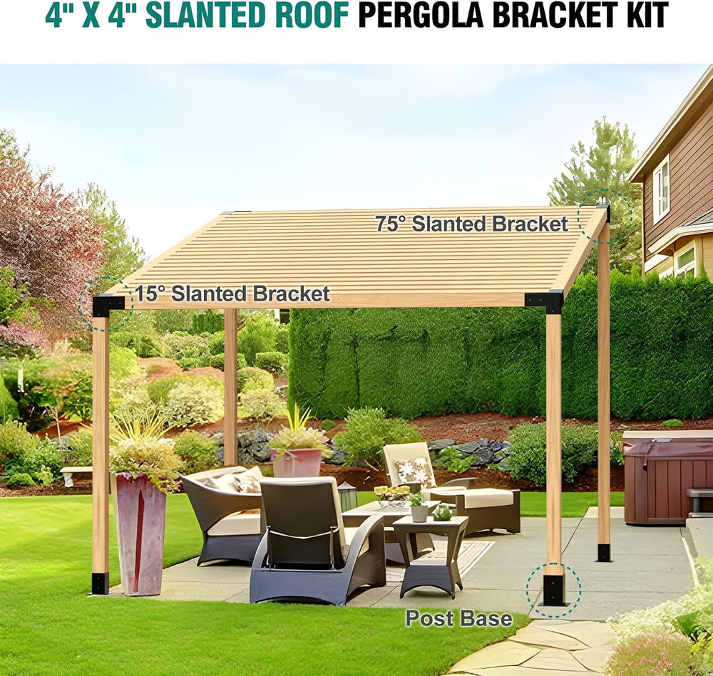 HAYOHRT 15° Pergola Brackets 75° Corner Bracket with Post Base Gazebo Kit for...