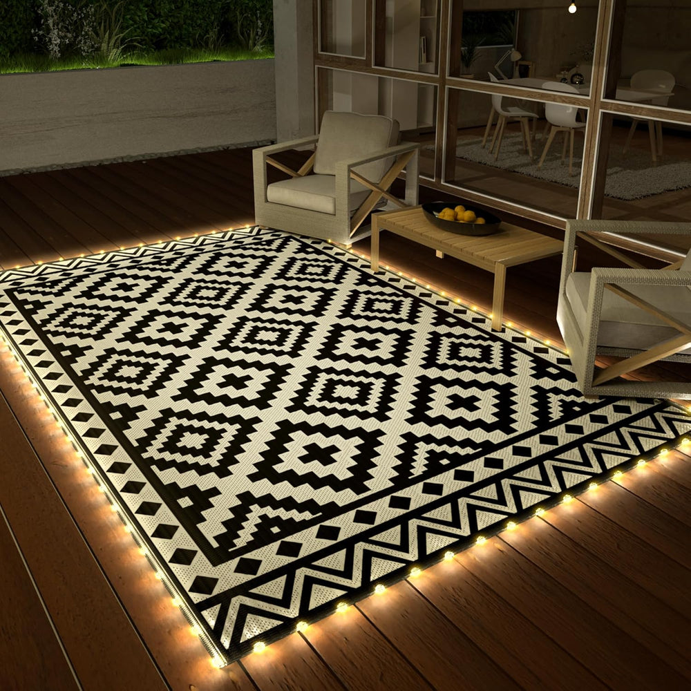 HAUSHOF 5' x 8' Outdoor Rug with LED Strip Light, Waterproof Patio Mat