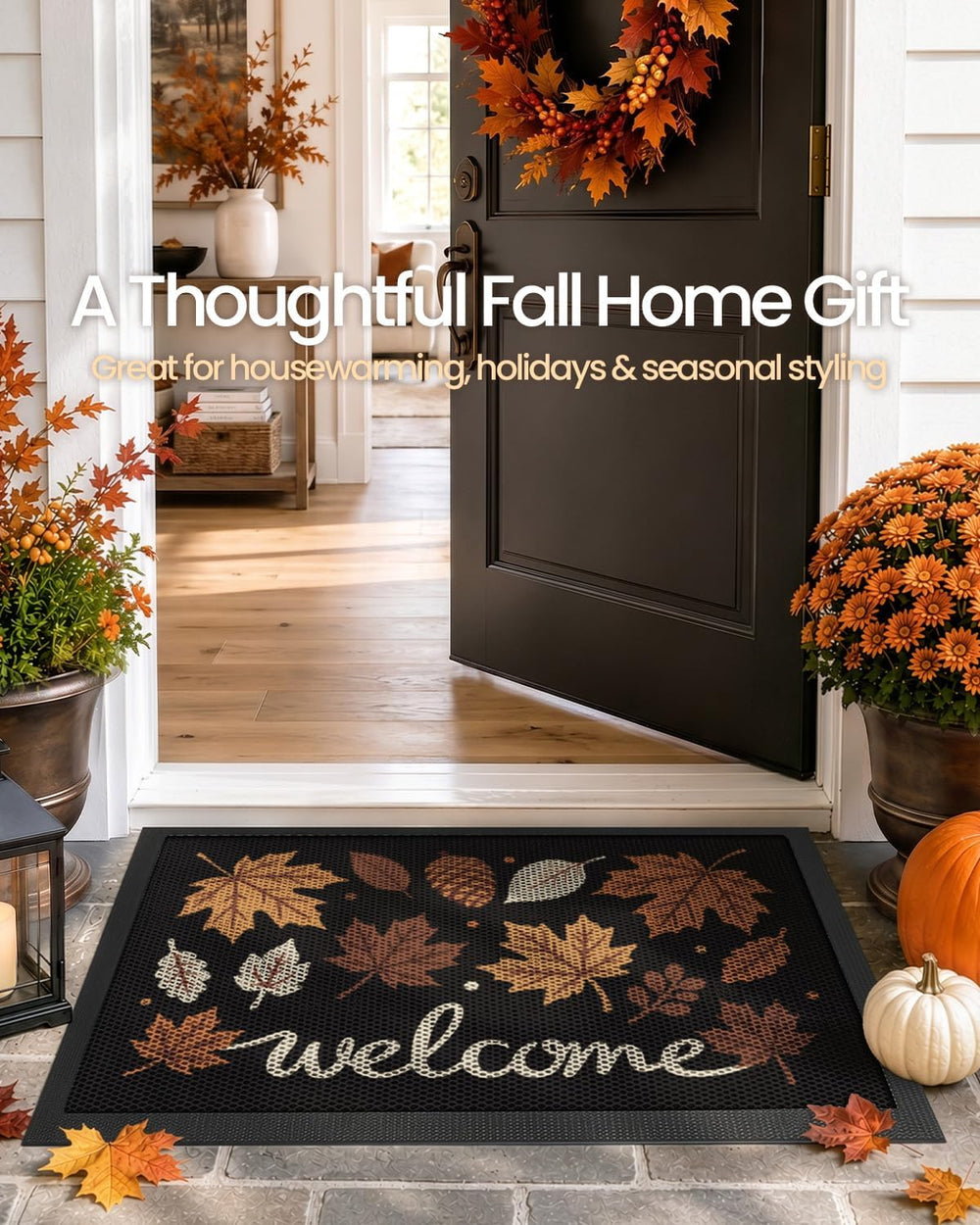 DEXI Fall Front Door Mat Outside Entrance, 24x36 Pinecone Maple Leaves