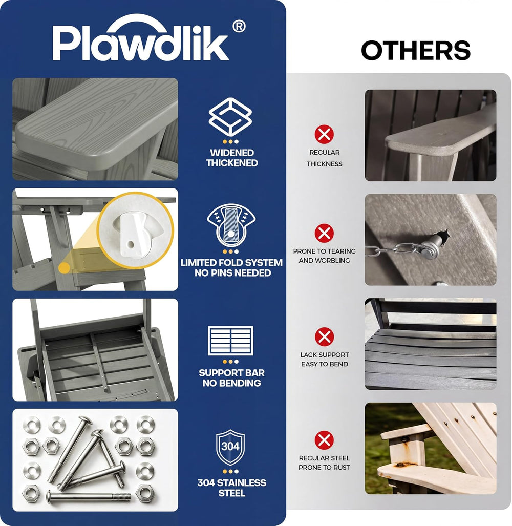 Plawdlik Folding Adirondack Chair Adjustable 3-Position Backrest, Gray