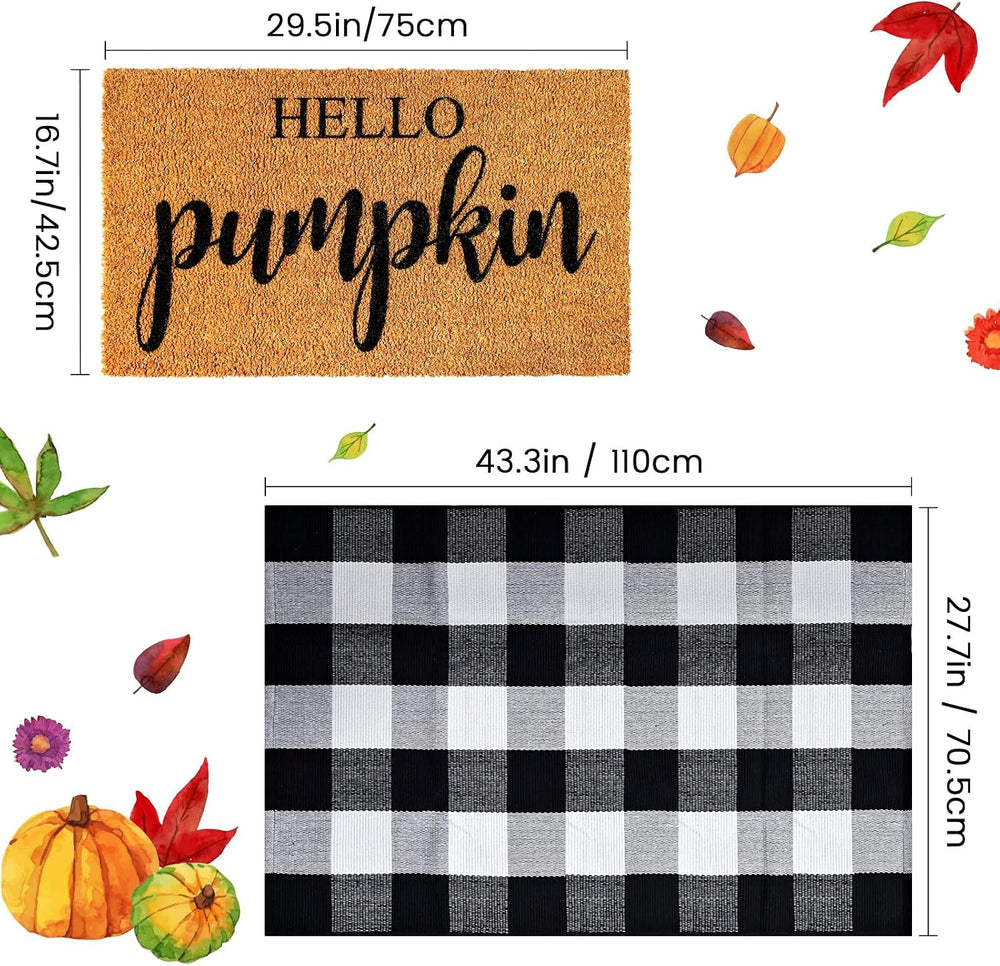 2 Pcs Fall Door Mat Combo Set 100% Coco Coir Welcome Mat + 43 x 28 Inches Buf...