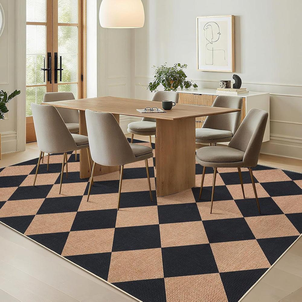 Garvee 6x9 Geometric Entryway Rug Easy Jute Washable Rugs, Black Brown