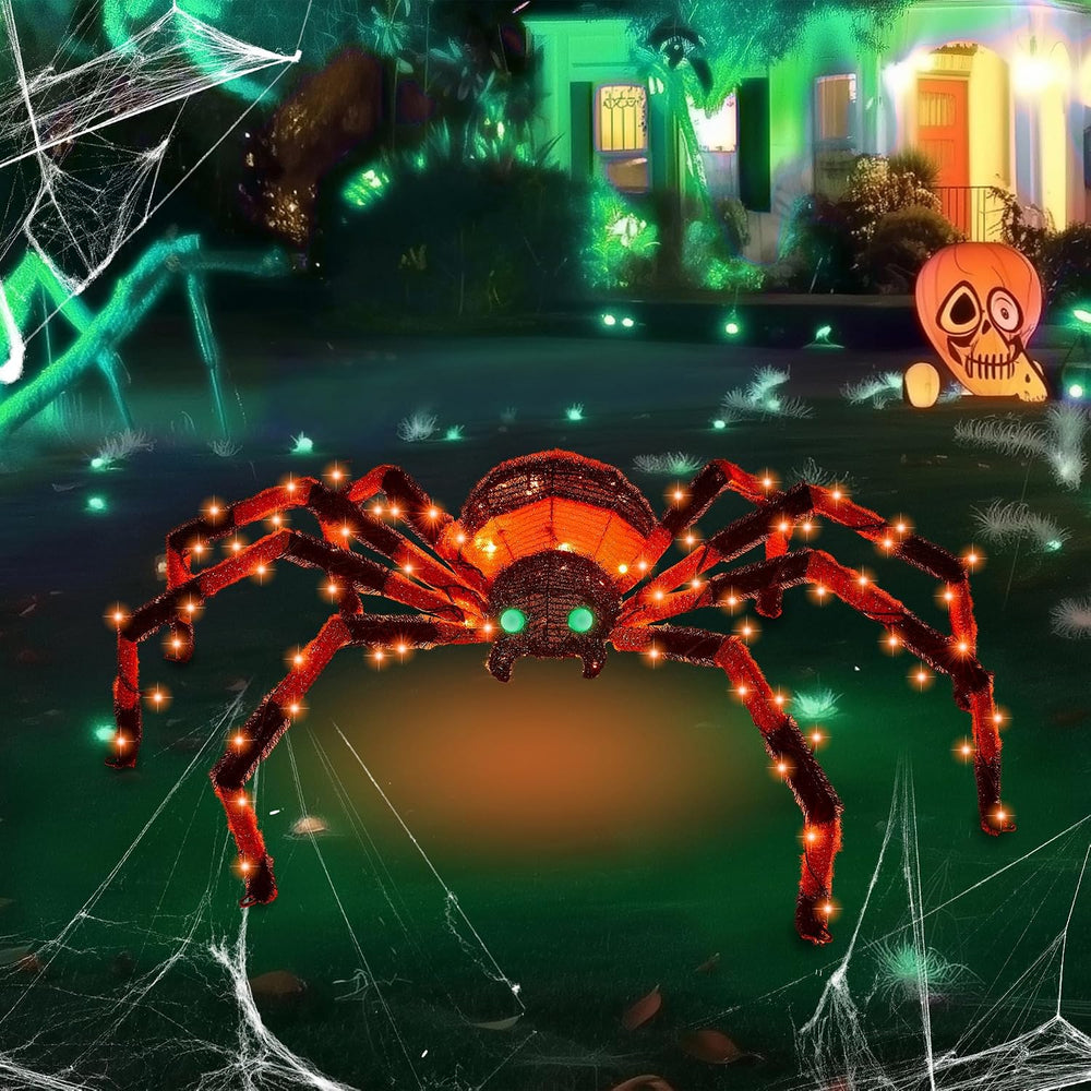4.2Ft Giant Spider Halloween Decorations Outdoor 52" Light Up Spider wit...
