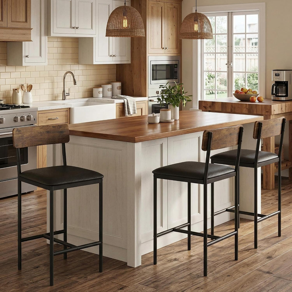 GarveeHome Bar Stools Set of 4, Upholstered Counter Height Bar Stools with Ba...