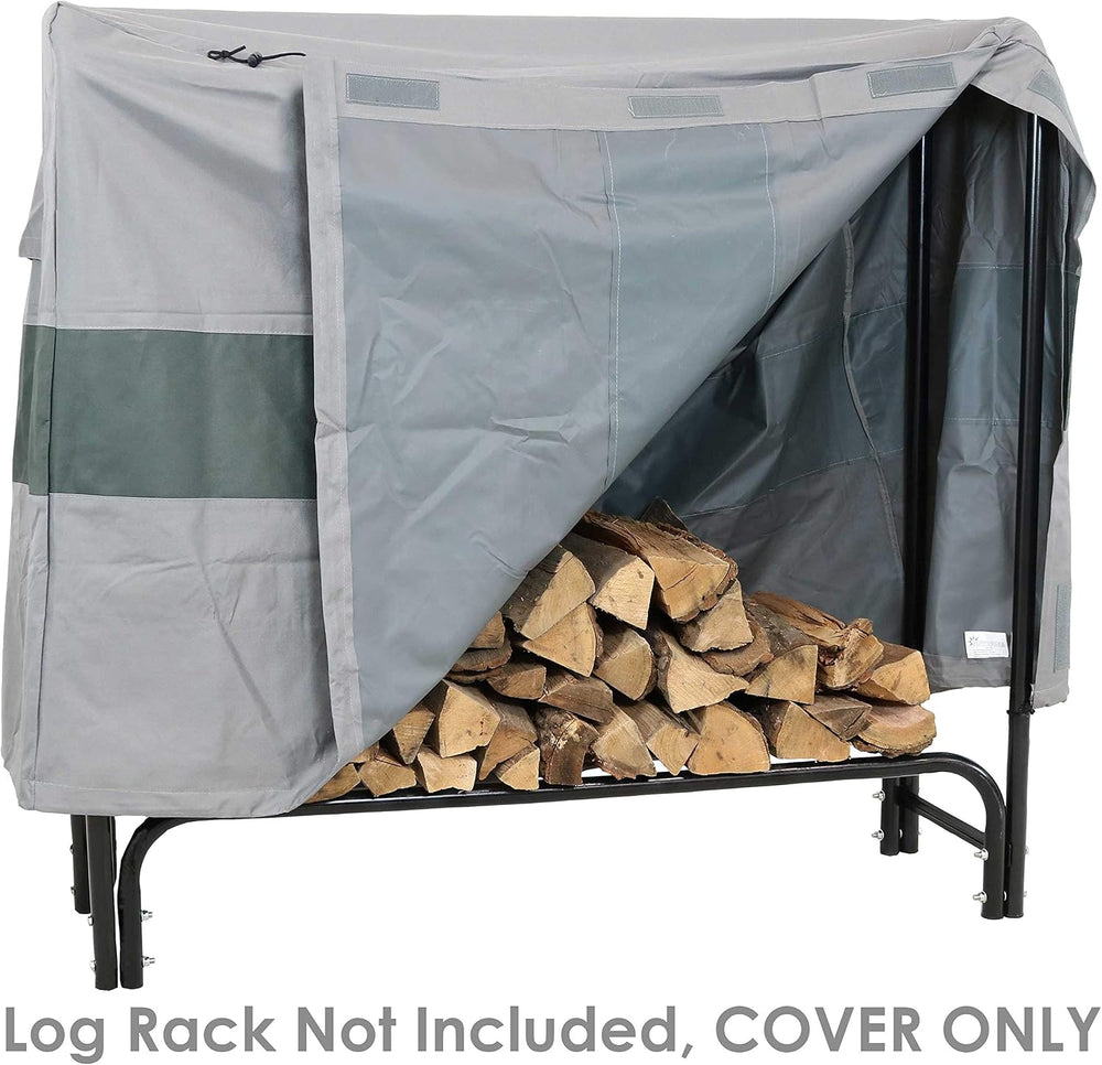 Sunnydaze 8-Foot Firewood Log Rack Cover, Gray with Green Stripe