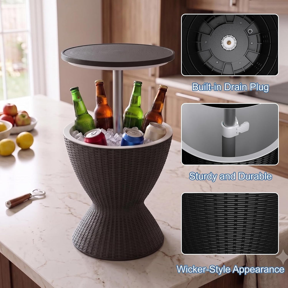 EasyUp Outdoor Cooler Bar Table – 8 Gallon Outdoor Patio Cooler Table with Dr...
