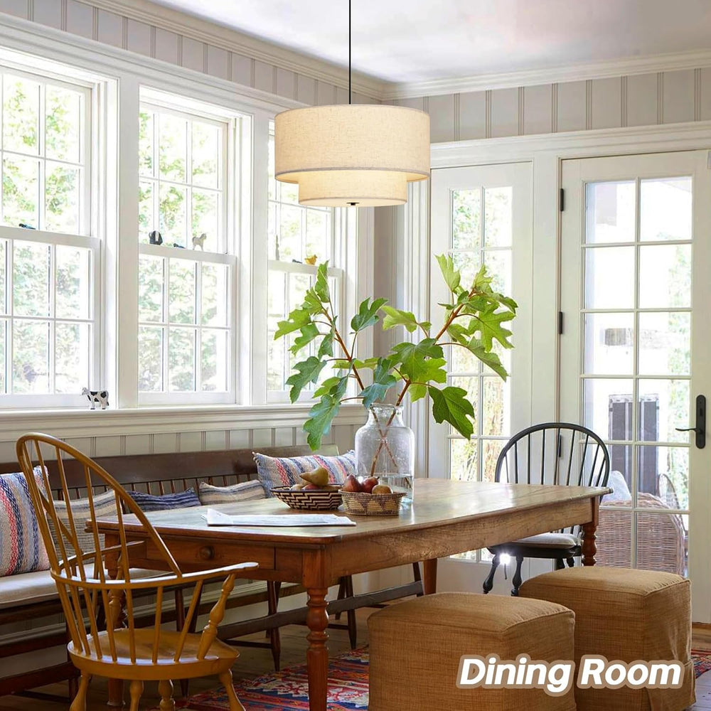 18" Modern Double Drum Fabric Pendant Light, Large Hanging Ceiling Chand...