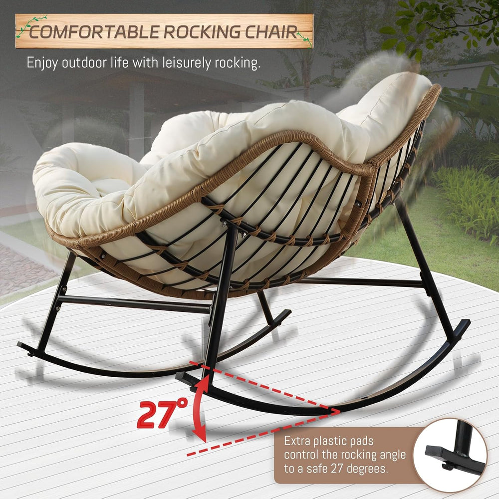 BULEXYARD 2 PCS Rocking Egg Chair Indoor Outdoor, Wicker Patio Rocker Set