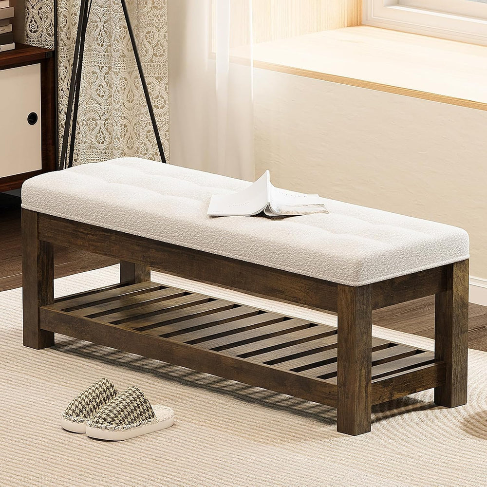 47.2" Upholstered Ottoman Bench with Wood Storage Shelf