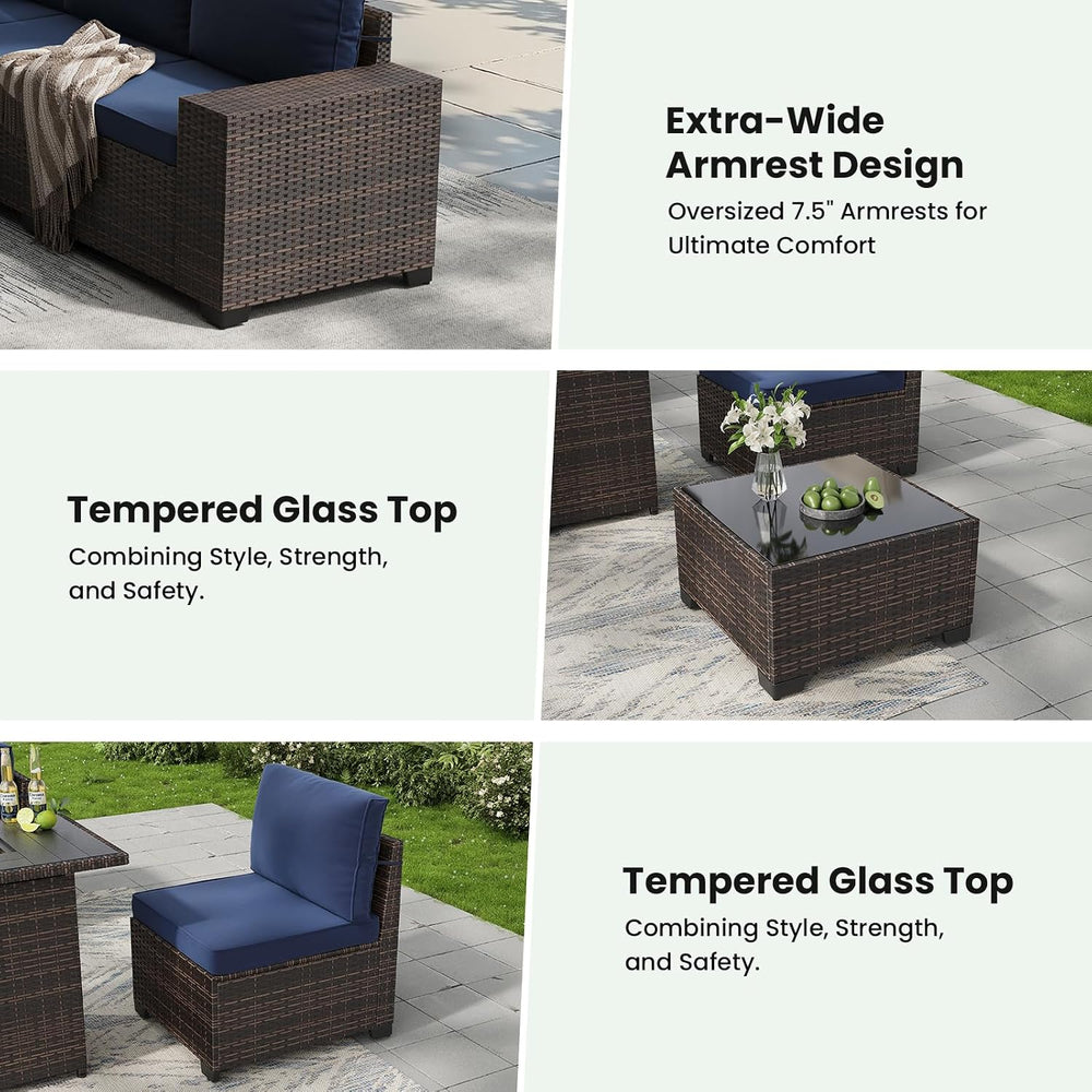 Soohow 6-Piece Patio Furniture Set All-Weather Outdoor Wicker Sectional Conve...