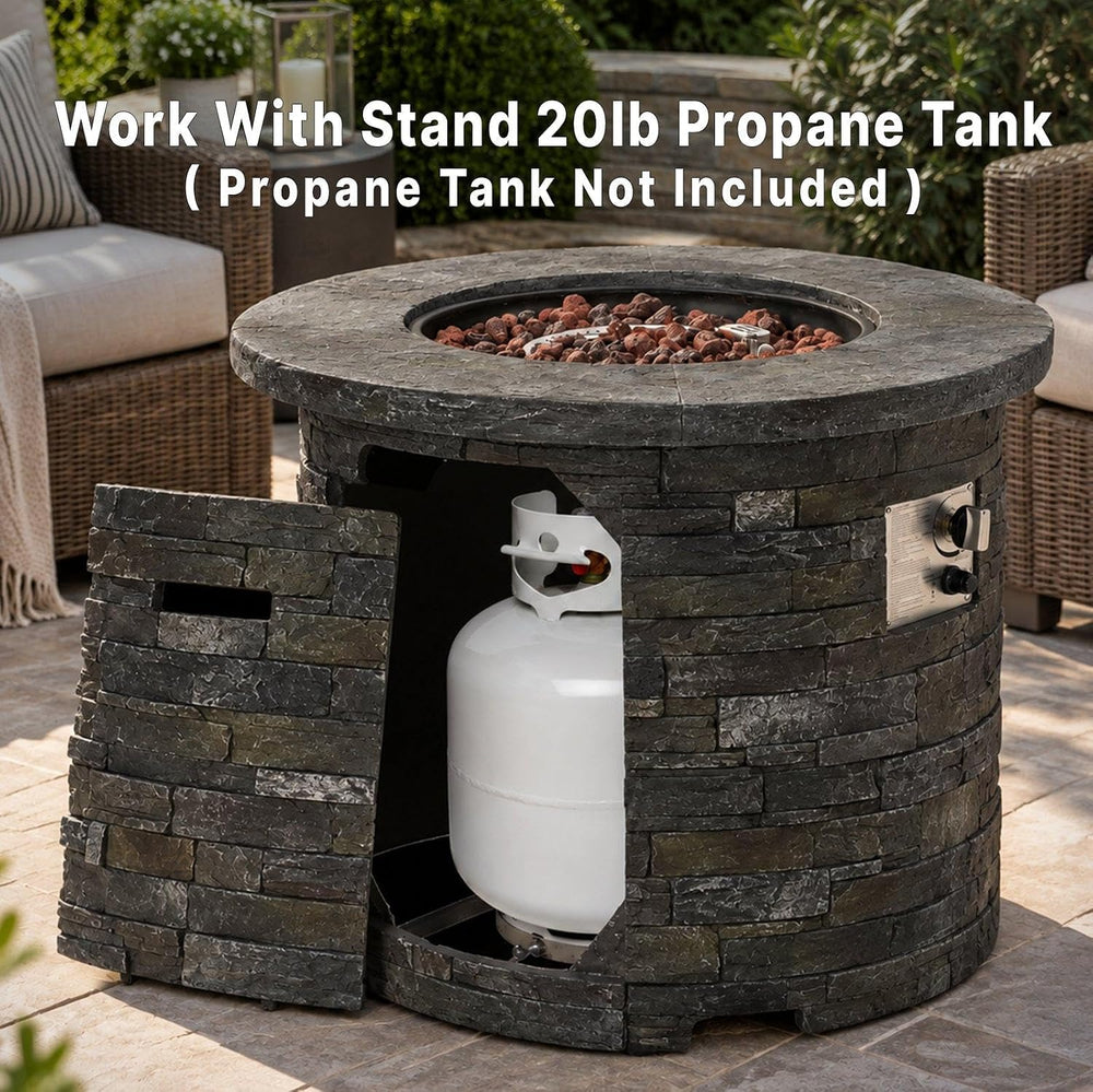 33" Propane Gas Fire Pit Table, 40,000 BTU Round Outdoor Concrete Fire P...