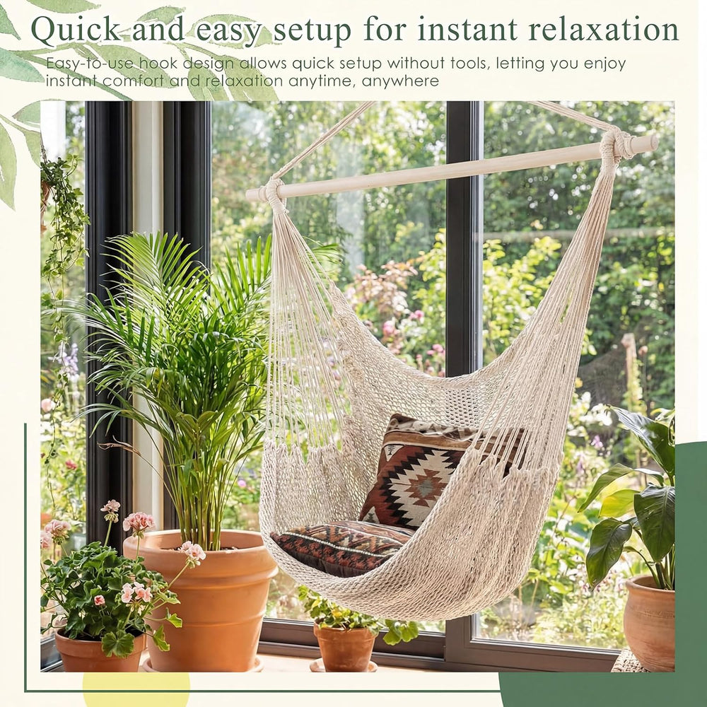 Barydat 2 Pcs Hanging Hammock Chair Boho Swing Chair, Beige