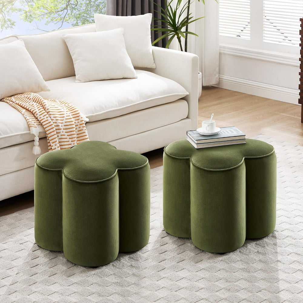 Zesthouse Flower Pouf Ottoman Foot Rest, Velvet Fabric Poofy Ottoman Stool
