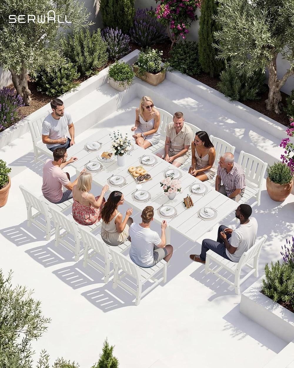 SERWALL Outdoor Expandable Dining Table, White