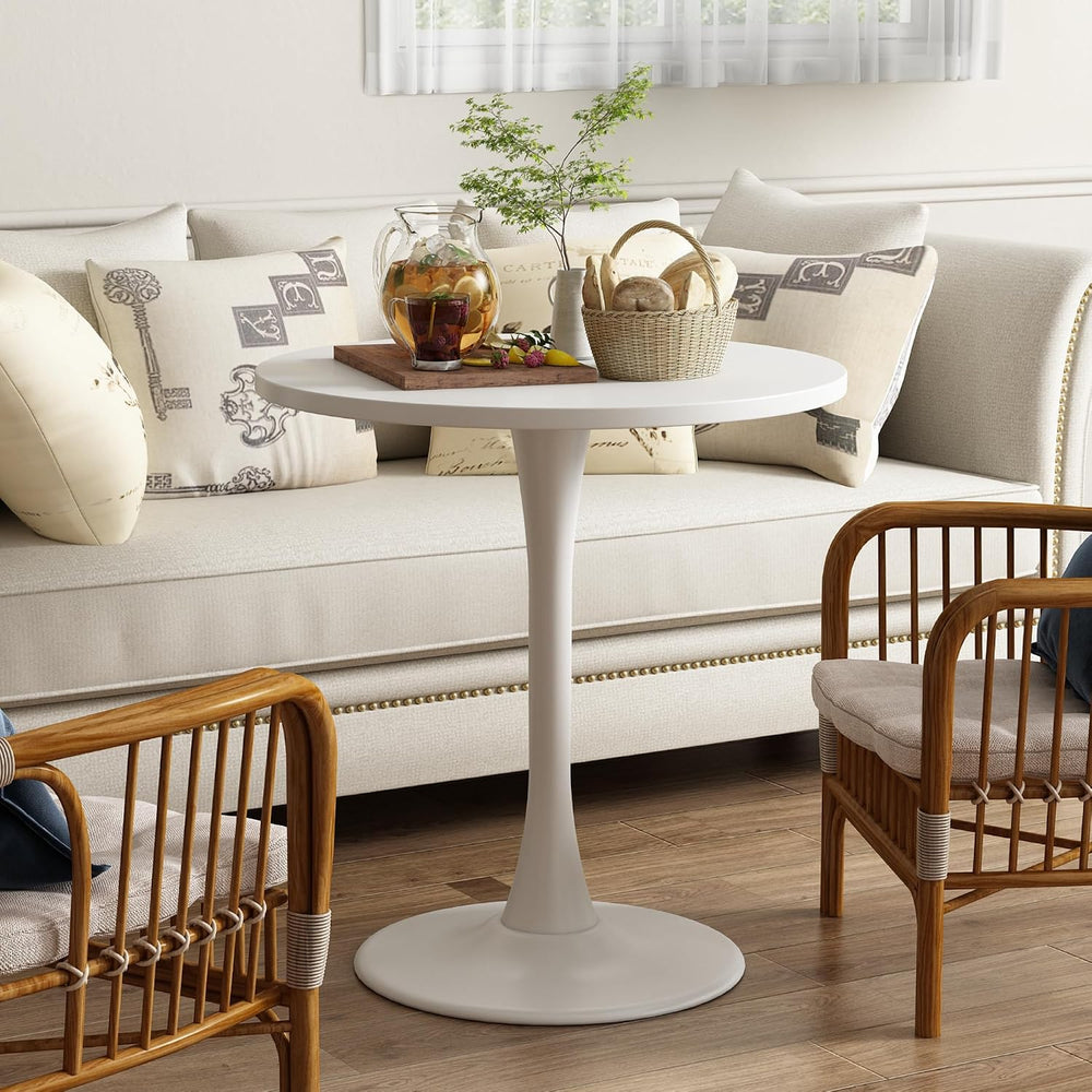 Round Dining Table 27.5" Circle Tulip Table for 4 People,White