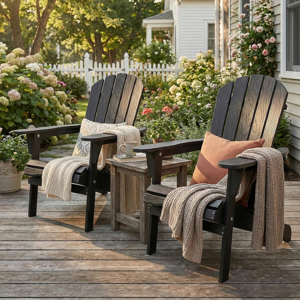 Folding Adirondack Chairs Set of 2 with Pre-Assembled BackRest, Solid Wood Ou...