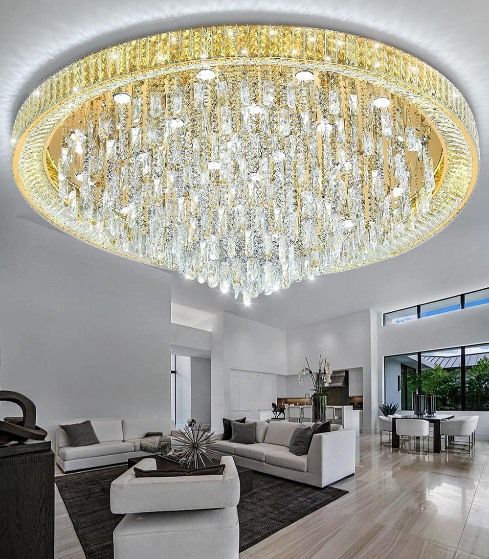 53.7" Modern Crystal Big Large Chandeliers LED Dimmable Flush Mount Ceil...