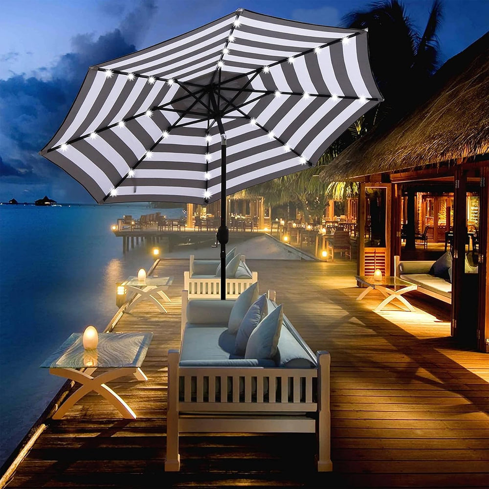 Blissun 9 ft Solar Umbrella 32 LED Lighted Patio Umbrella Table Market Umbrel...