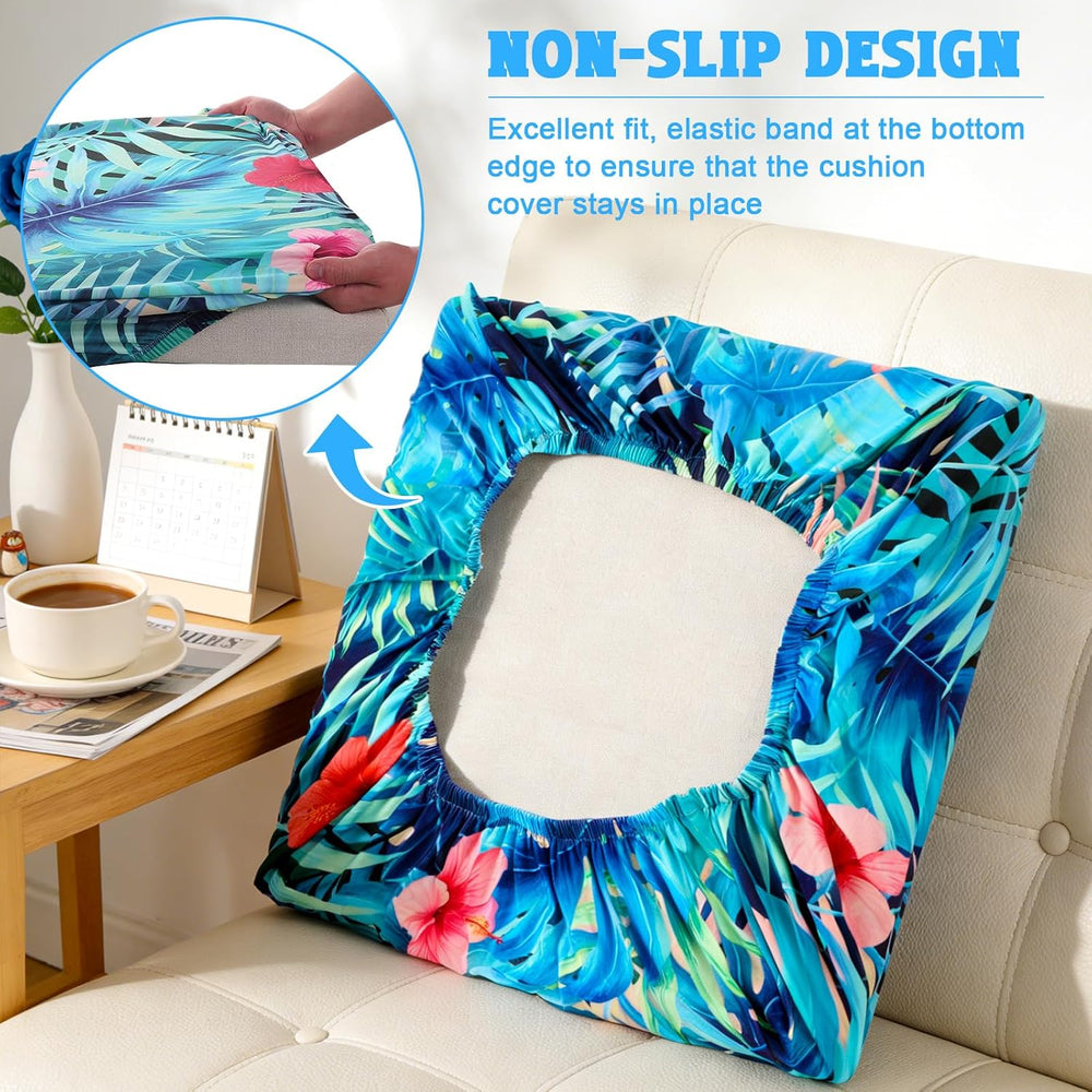 12PCS Summer Tropical Leaves Patio Cushion Covers Palm Leaves Stretch Outdoor...