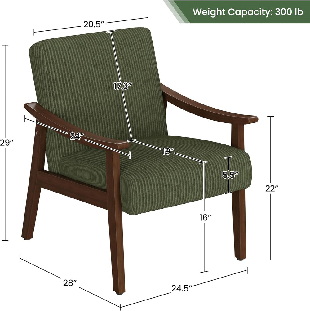 Yaheetech Accent Chairs, Mid-Century Corduroy Fabric Armchairs, Dark Green