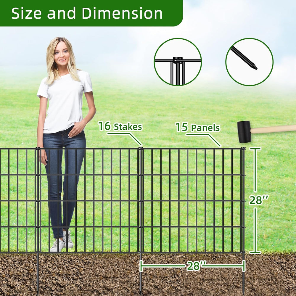 Metal Garden Fence 28 in x 35 ft, Outdoor Dog Fence with Stakes for Yard