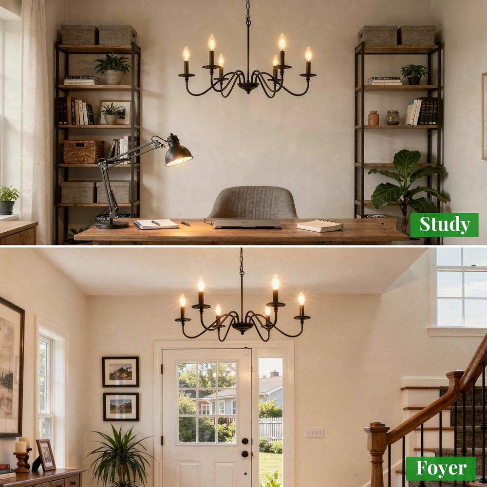 Phaosio Black Chandelier, 6-Light Farmhouse Candle Chandelier 29'', R...